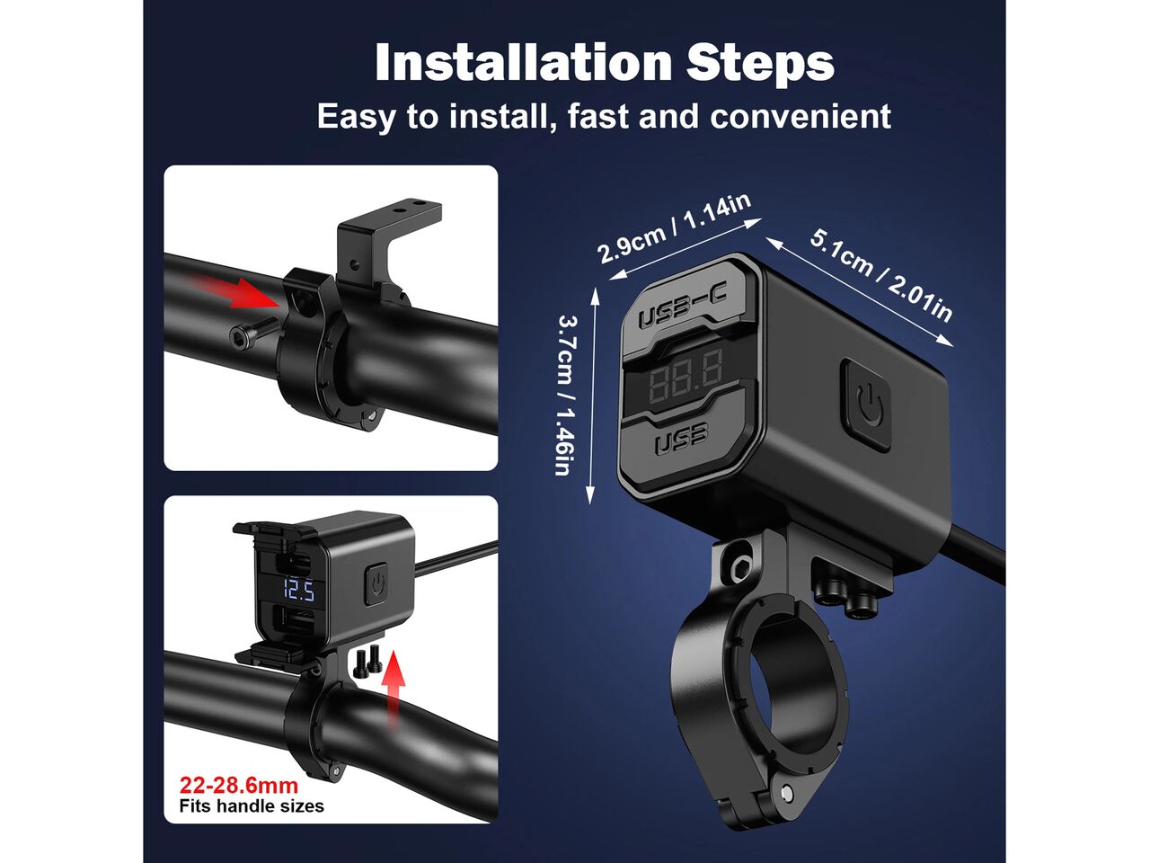 54W Motorcycle USB-C & USB-A Handlebar Charger