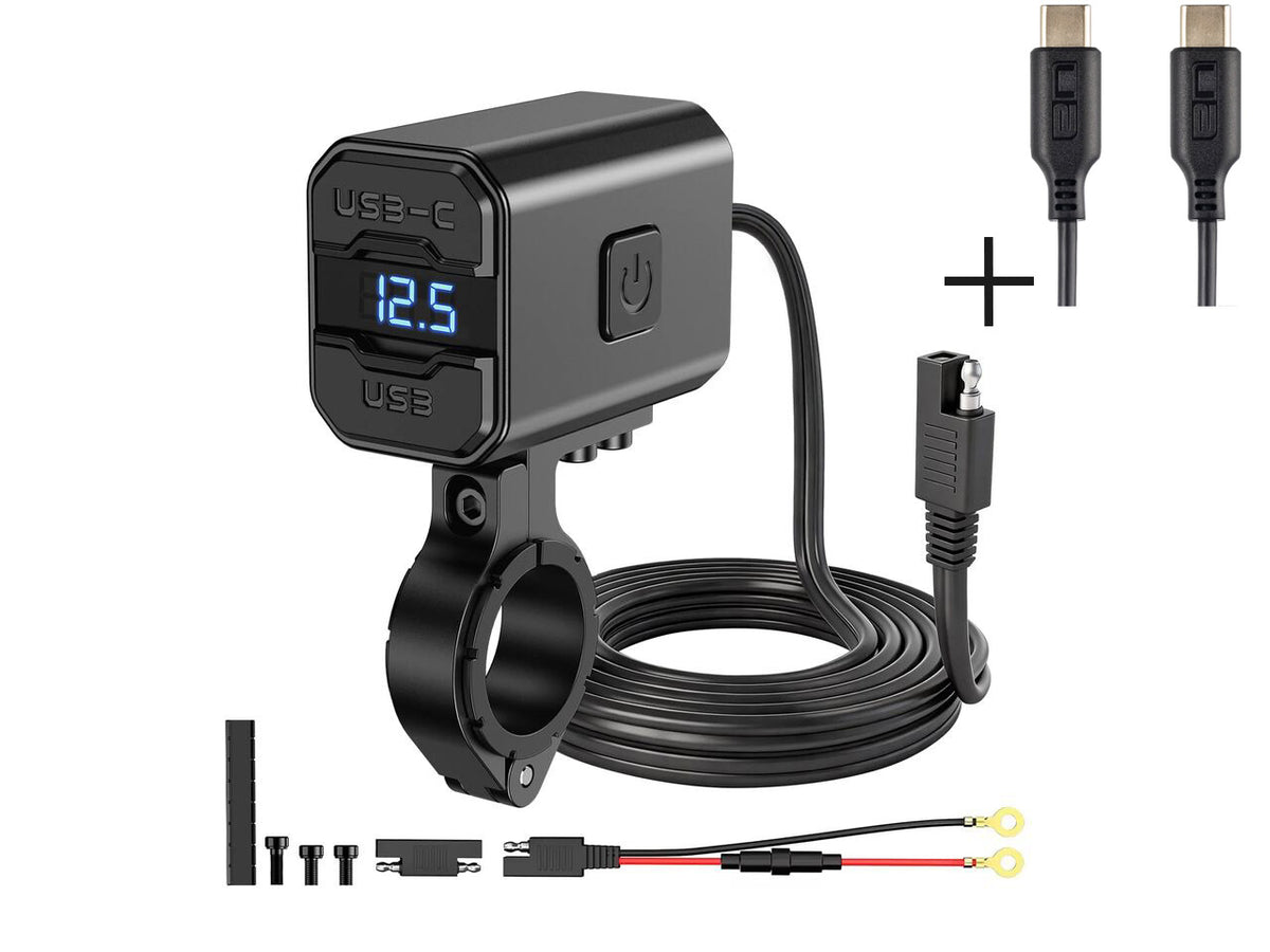 54W Motorcycle USB-C & USB-A Handlebar Charger