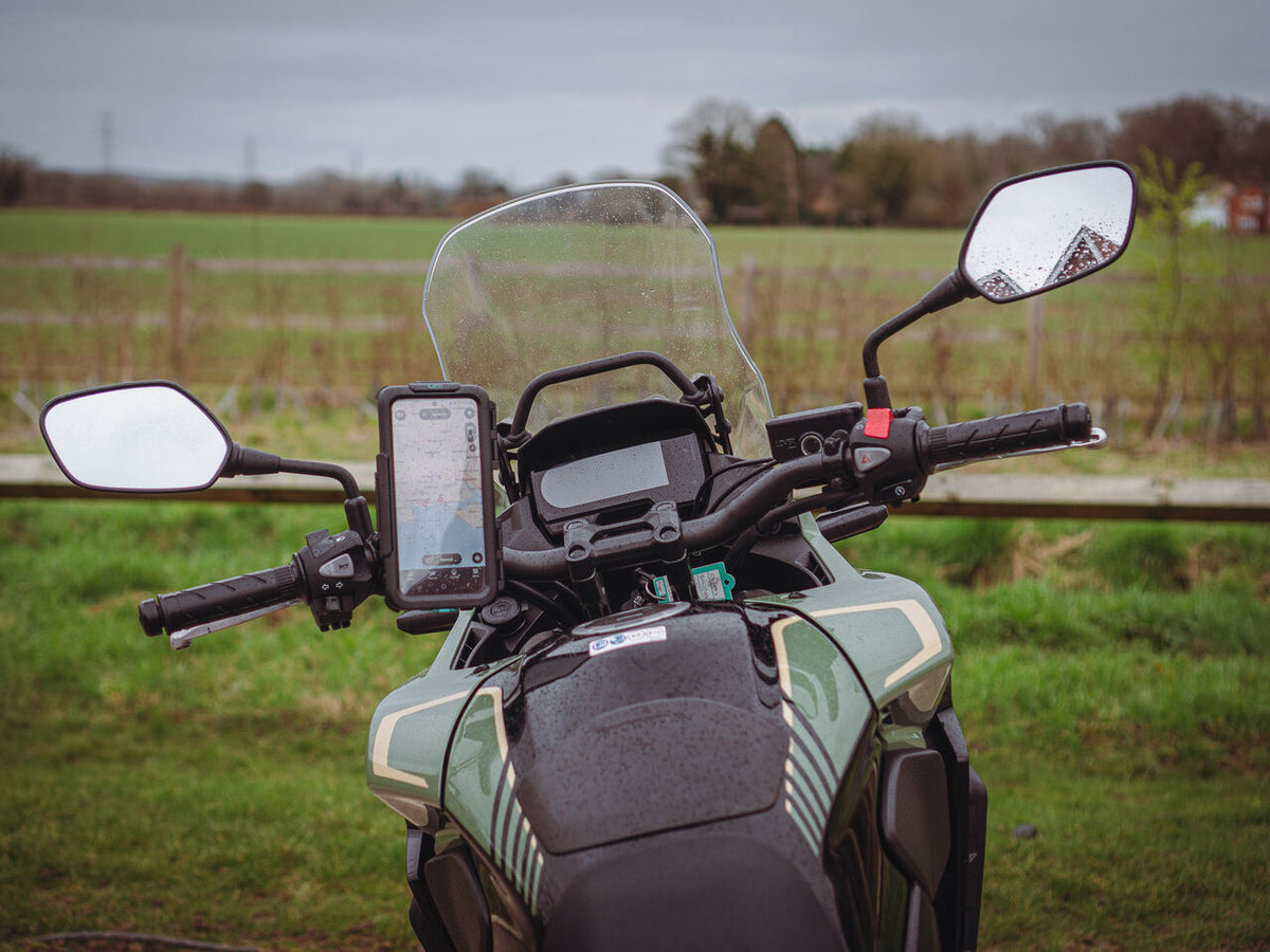 Motorcycle Handlebar or Mirror Kit with Universal Waterproof Phone Case